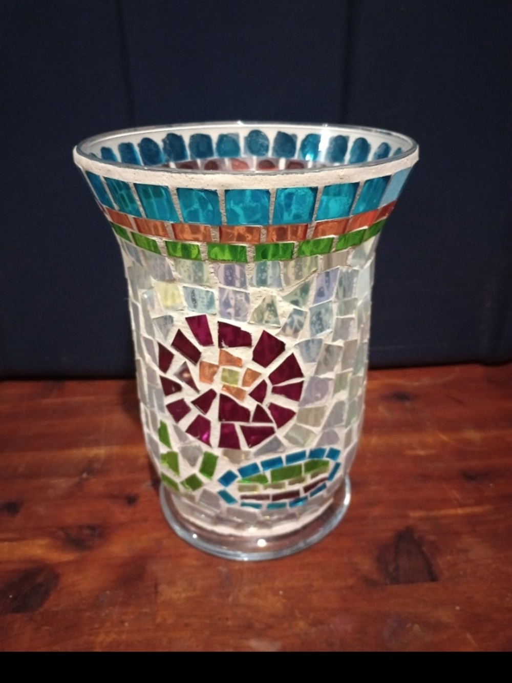 Longaberger Mosaic Glass Vase in Turquoise, Green, Burgundy